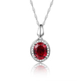 DOUBLE-R Classic 925 Silver Pendant Necklace Created Oval Ruby 2.0ct Gemstone Zircon Pendant for Women Wedding Jewelry
