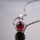 DOUBLE-R Classic 925 Silver Pendant Necklace Created Oval Ruby 2.0ct Gemstone Zircon Pendant for Women Wedding Jewelry